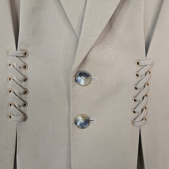 A.L.C Women Maverick Blazer Jacket  Coat Sz 2 Tan Orange Long Line Lace Up Cinch - Picture 5 of 12